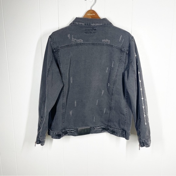 THRT Embroidered and Painted Black Denim Jacket Medium - Picture 2 of 9